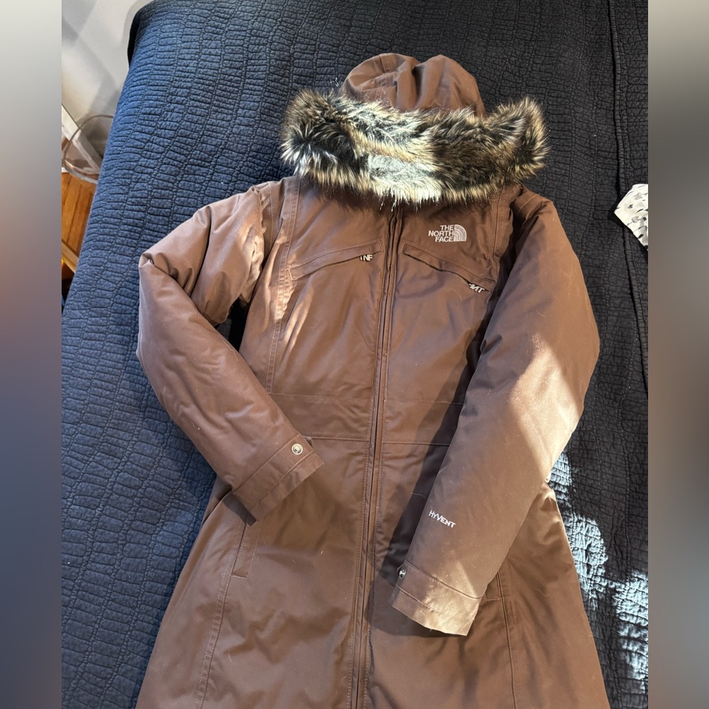 Women’s North Face winter coat brown long XS